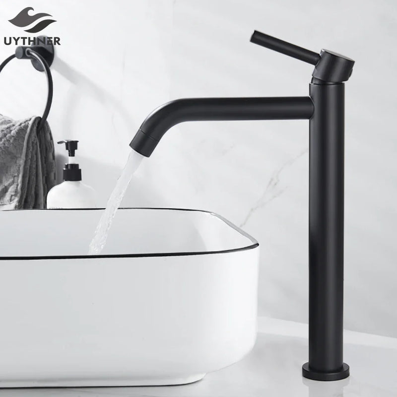 Afralia™ Uythner Black Basin Mixer Faucet for Bathroom Vessel Washbasin, Hot and Cold Water Tap