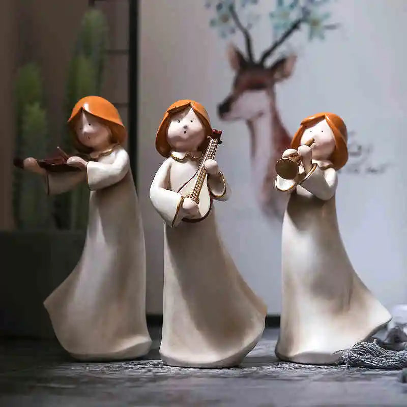 Afralia™ Vintage Musician Figurines: Violinist & Flute Girls Resin Sculpture Craftsmanship