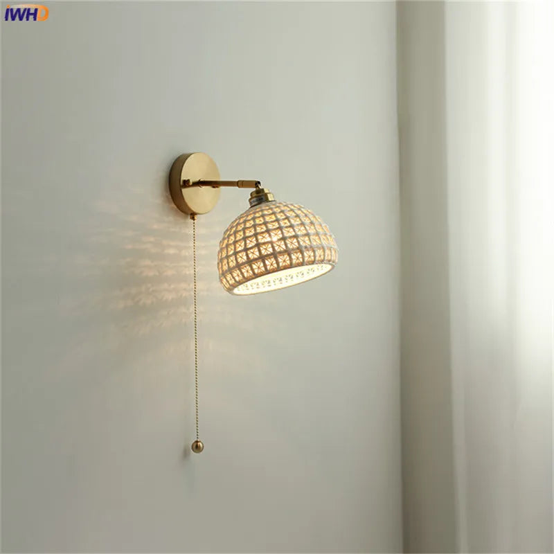 Afralia™ Copper LED Wall Light with Pull Chain Switch for Bathroom Mirror and Stair Lights