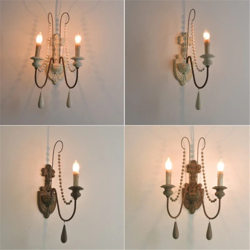 Afralia™ Vintage Wood Bead Wall Sconce Farmhouse Lighting