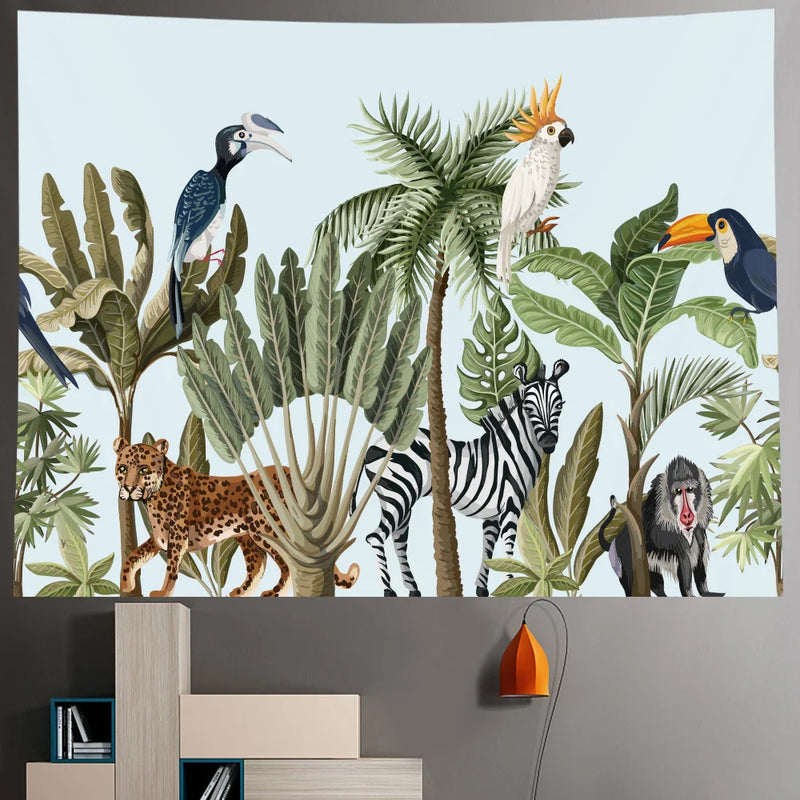 Afralia™ Tropical Palm Leaf Tapestry: Boho Rainforest Animal Home Decor Sofa Blanket