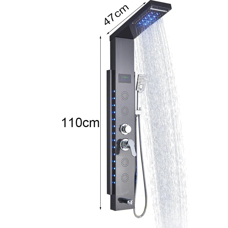 Afralia™ Black LED Shower Panel 5-Function Wall Mount Bathroom Faucet - Cold and Hot Shower
