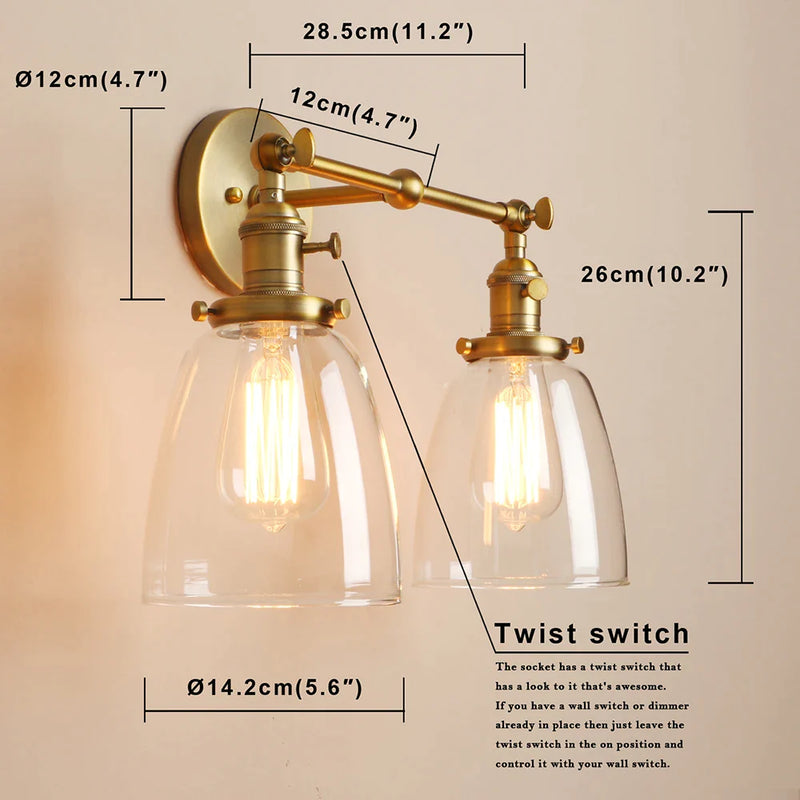 Afralia™ Vintage Industrial 2-Light Wall Sconce with Clear Glass Shade