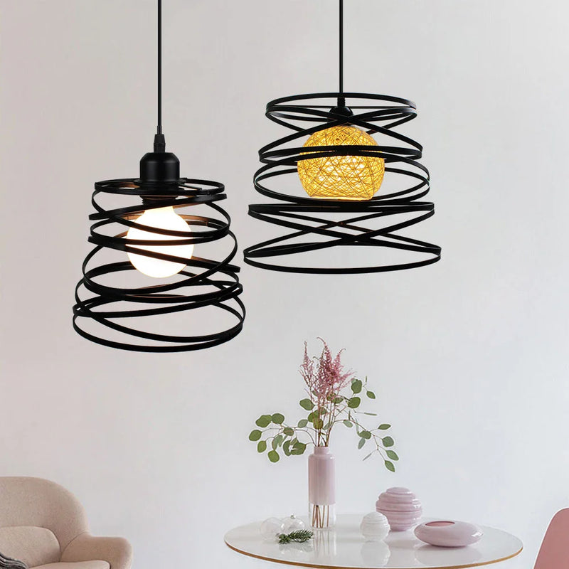 Afralia™ Swirl Iron Cage Pendant Light Industrial Vintage Loft Style Lamp