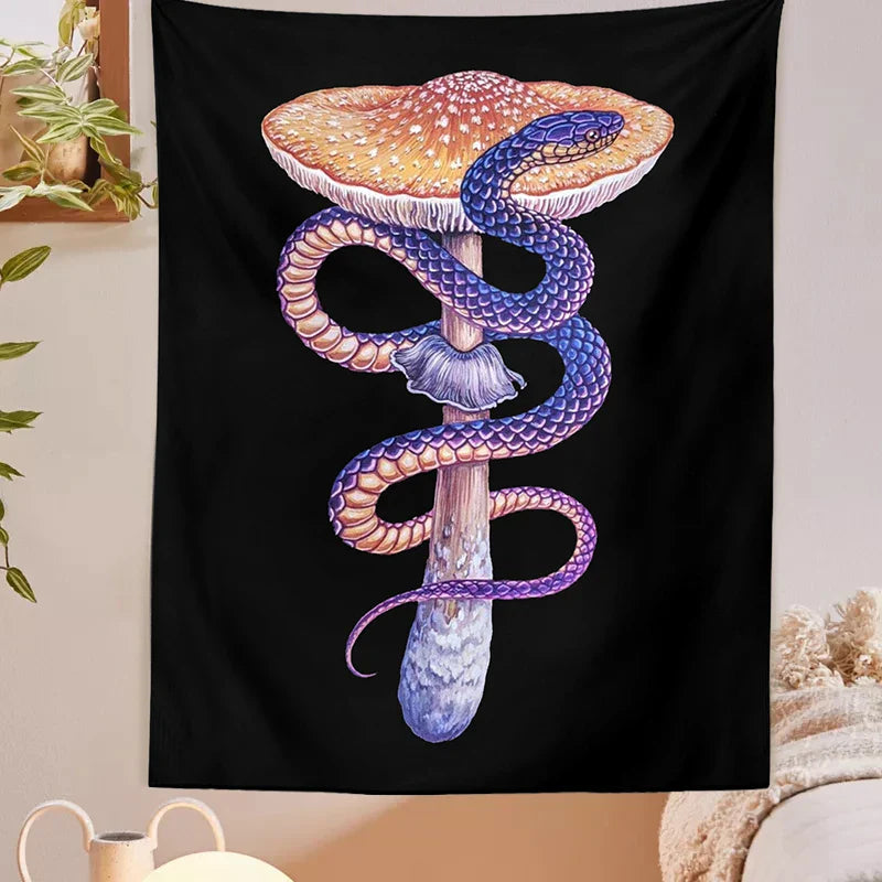 Afralia™ Mushroom Snake Chart Tapestry: Colorful Aesthetic Wall Hanging for Home Decor