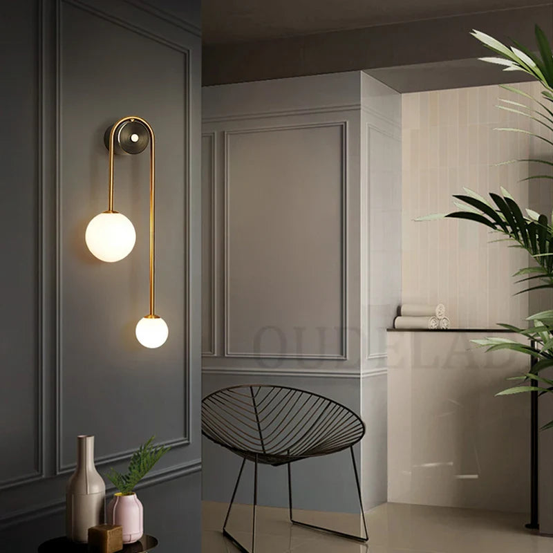 Afralia™ Glass Ball LED Wall Light Modern Brass Decor for Bedroom Living Room