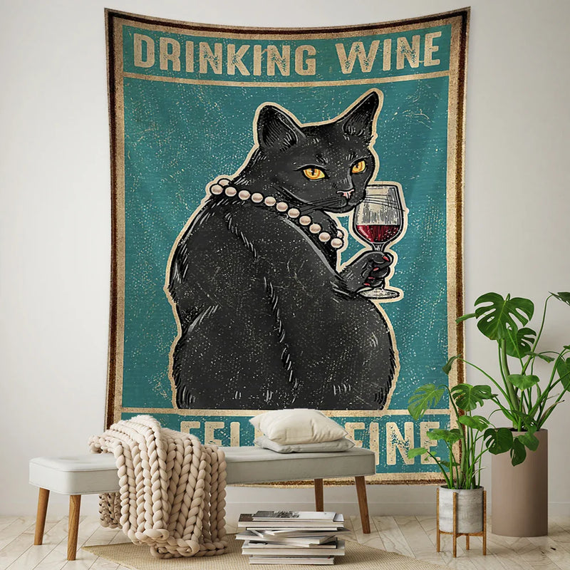 Afralia™ Black Cat Tarot Tapestry: Psychedelic Hippie Wall Hanging Room Decor