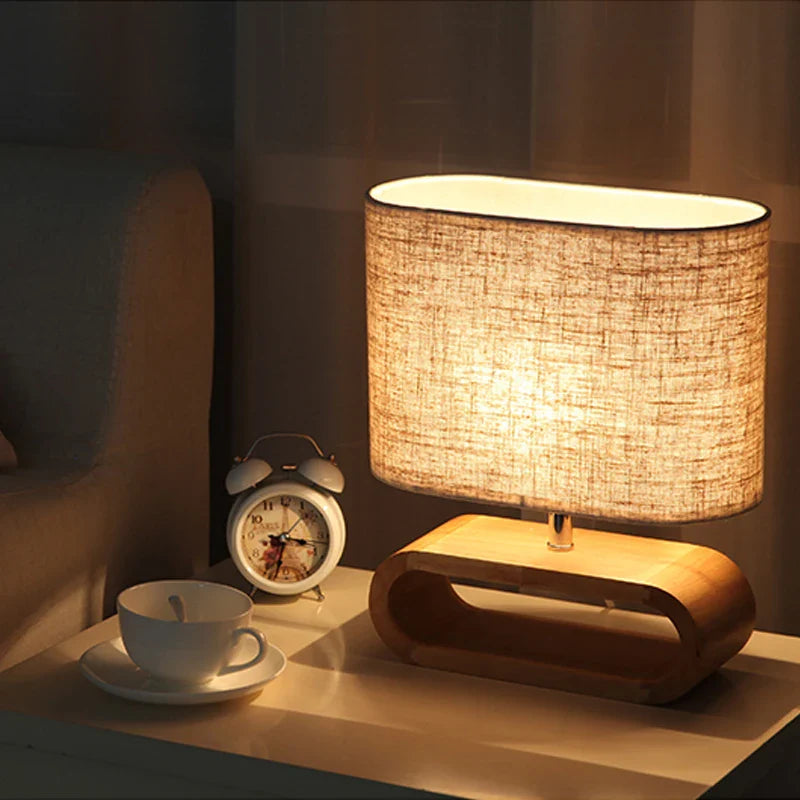 Afralia™ Nordic Wood Table Lamp with Cloth Lampshade for Living Room Bedroom