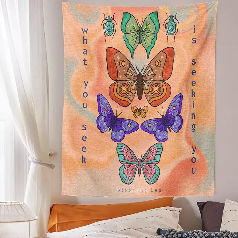 Afralia™ Sunshine Butterfly Tapestry - Retro Psychedelic Flower Wall Hanging