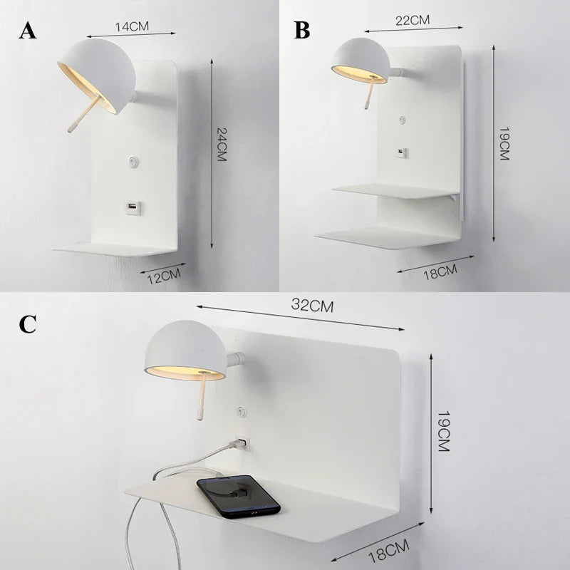 Afralia™ Modern Nordic LED Wall Lamp with Switch USB for Home Decor & Lighting