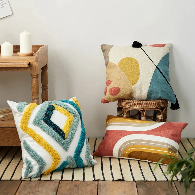 Afralia™ Tufted Color Block Cushion Cover for Sofa Bed Chair Living Room