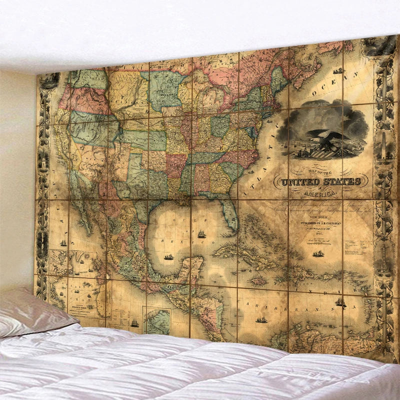 Afralia™ Retro World Map Tapestry: Large Bohemian Wall Hanging & Home Decor Blanket