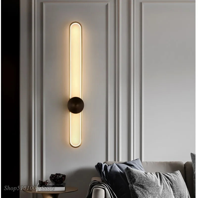 Afralia™ Modern Golden Black Oval Wall Lamps for Living Room Staircase and Bedside Decor