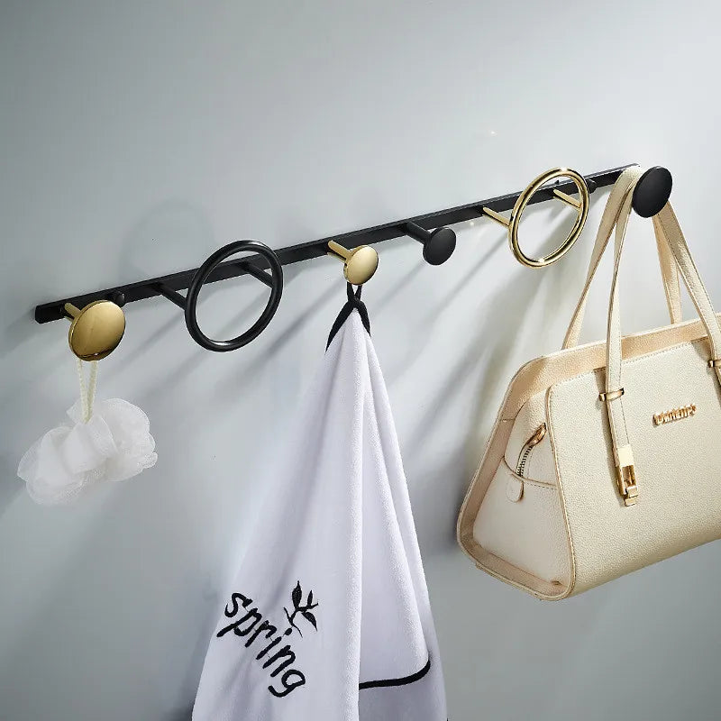Afralia™ Brass Towel Hook Set Bathroom Kitchen Hanger Gold Black Row Robe Hat Clothes