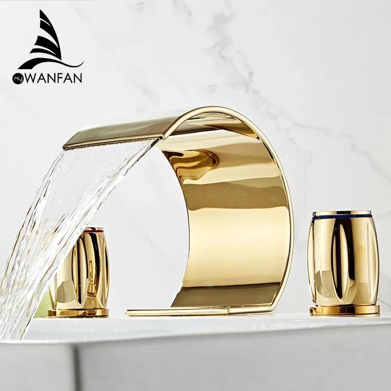 Afralia™ Gold Double Handle Basin Faucet - Three Hole Bathroom Sink Mixer