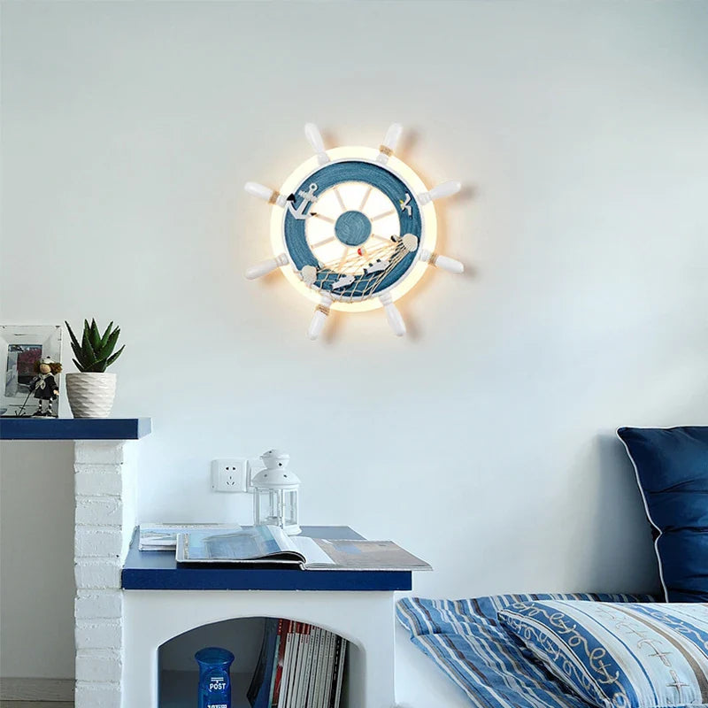 Afralia™ Kids LED Ship Rudder Wall Light - Mediterranean Decor Ocean Theme