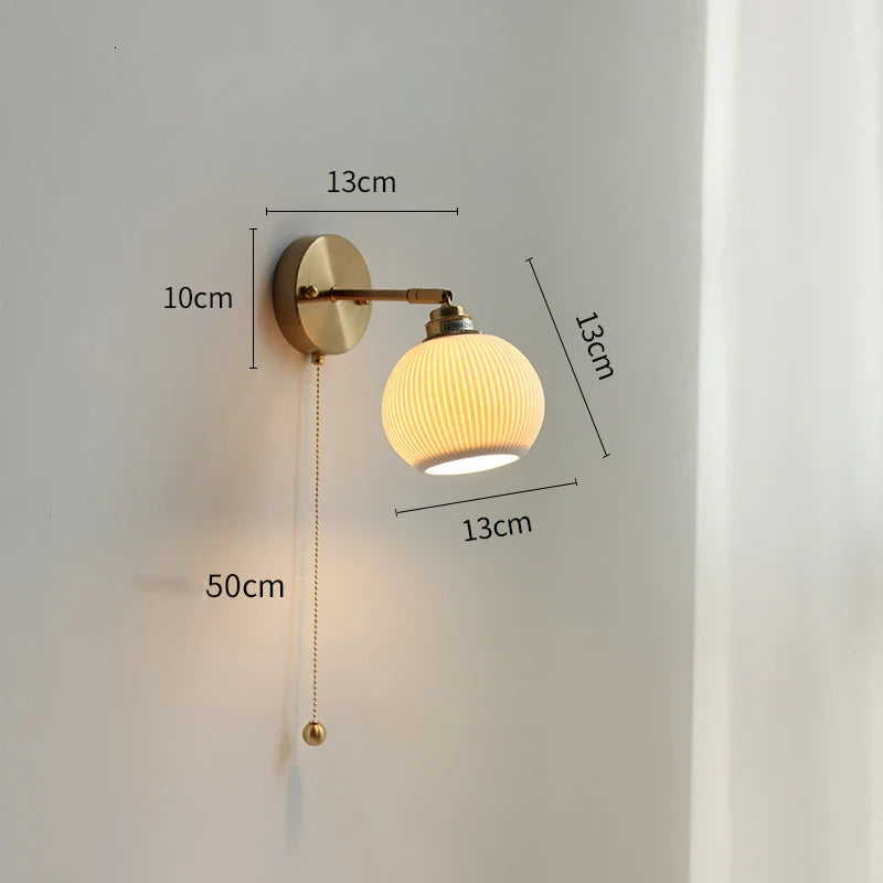Afralia™ Copper LED Wall Light with Pull Chain Switch for Bathroom Mirror Stair Lights