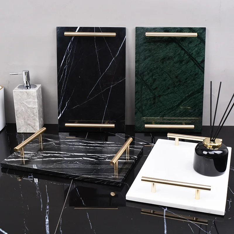 Afralia™ Marble Tray with Handle for Luxury Bathroom Vanity Storage