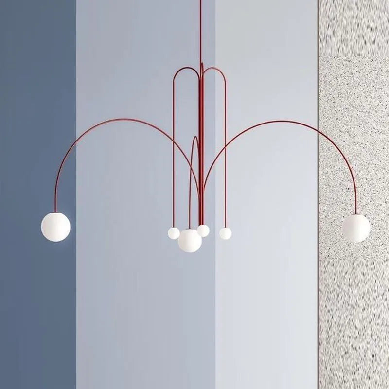 Afralia™ Red Glass Ball Chandelier: Modern Minimalist Arch Hang Lamp for Living Room