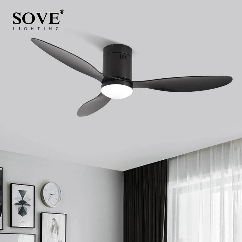 Afralia™ Modern Low Floor LED Ceiling Fan, DC Remote Control Ventilador De Techo