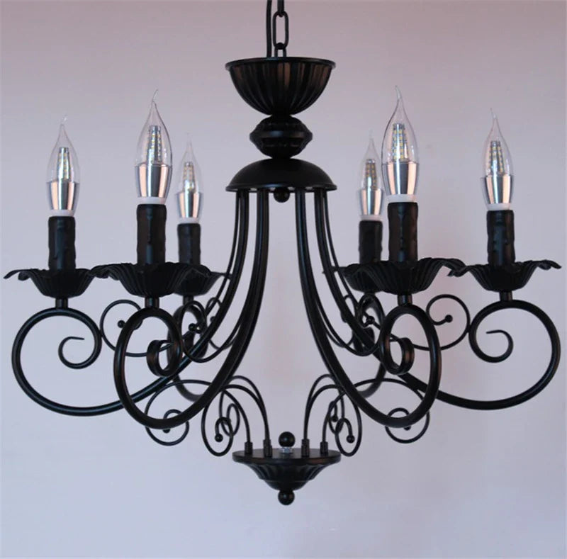 Afralia™ Retro Beige Black Chandelier - American Candle Lamp Iron Suspension Fixtures