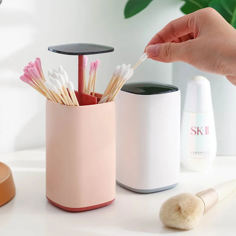 Afralia™ Pop-up Toothpick Holder Swabs Dispenser Four Grid Organizer Desktop Storage Container