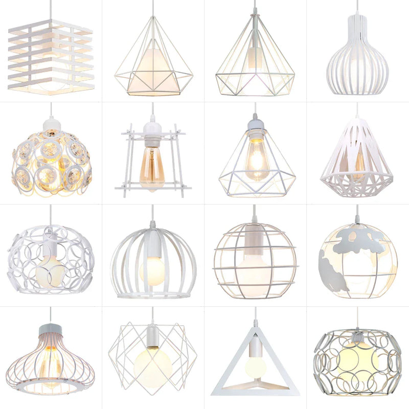 Afralia™ White Cage Industrial Pendant Light Fixture - Modern Loft Hanging Lamp