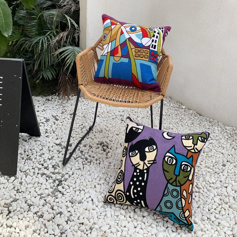 Afralia™ Picasso Embroidered Cushion Cover: Abstract Creative Decor for Home Sofa & Car