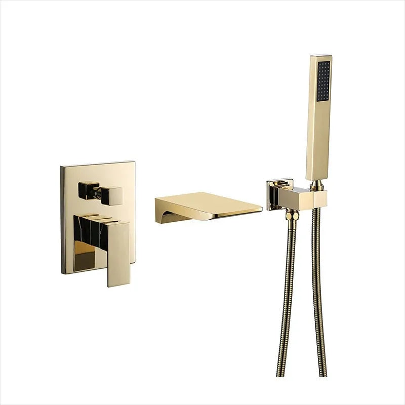 Afralia™ Gold Bathtub Shower Faucet Set with Handheld Waterfall & Mixer Tap