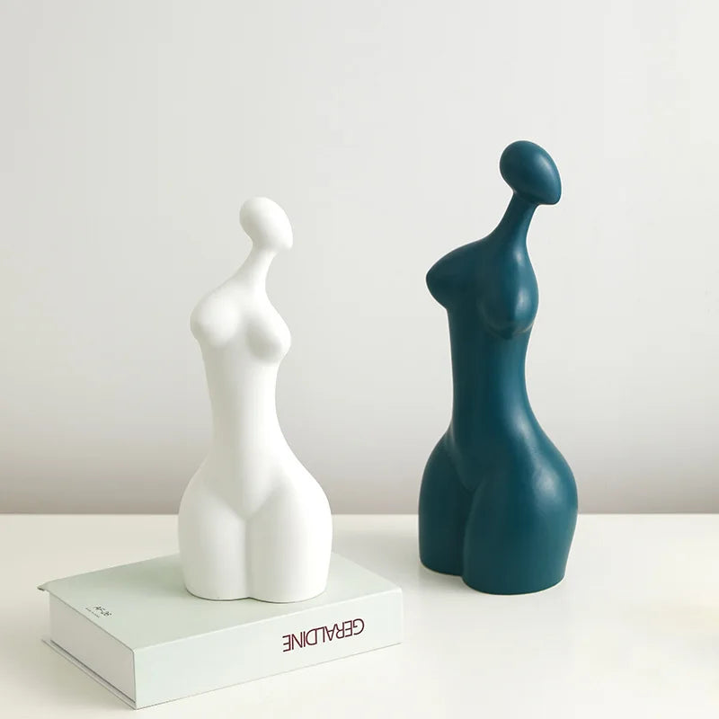 Afralia™ Abstract Ceramic Sexy Woman Statues - Modern White Decor Ornaments