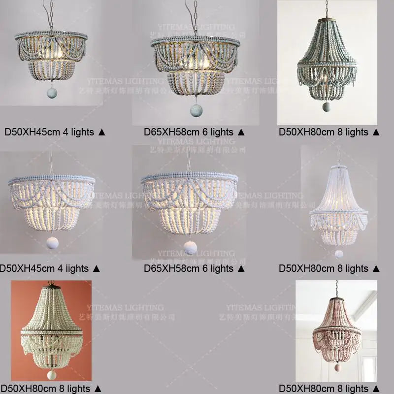 Afralia™ White Wooden Bead Chandelier: Vintage Large Wood Chandelier for Bedroom, Kitchen, Living Room