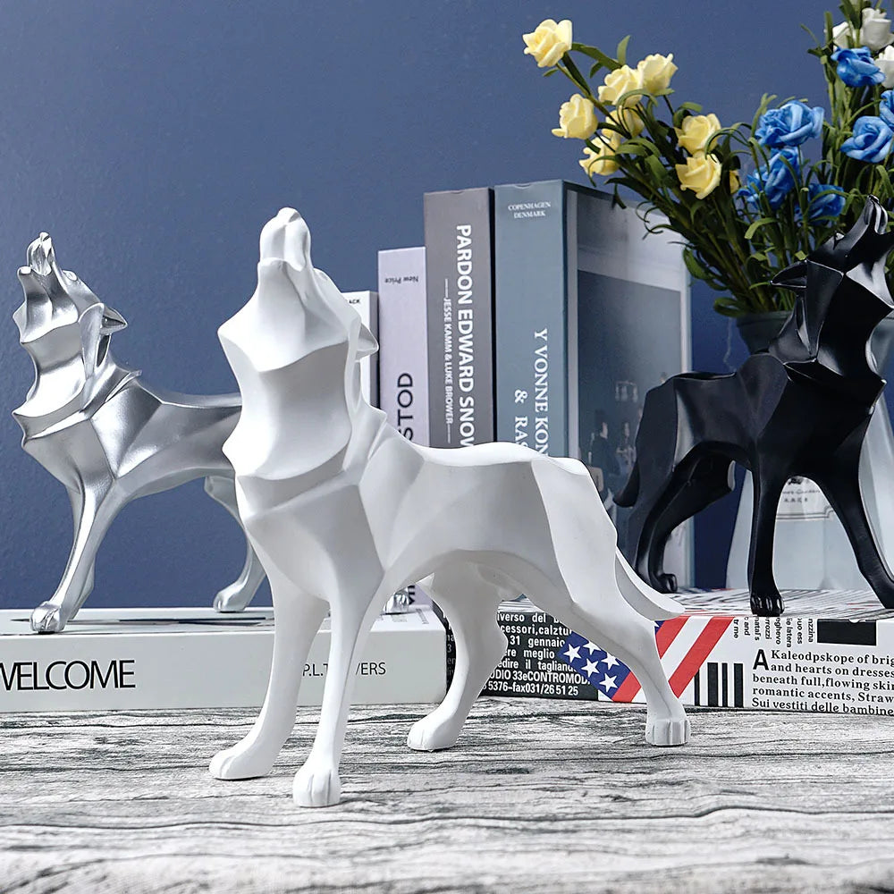Afralia™ Geometric Wolf Statue Resin Abstract Animal Figurine Home Office Decor Sculpture