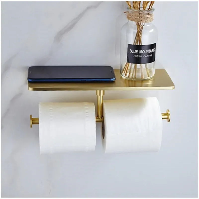 Afralia™ Total Brass Wall Mounted Bathroom Shelf in Brushed Gold Finish