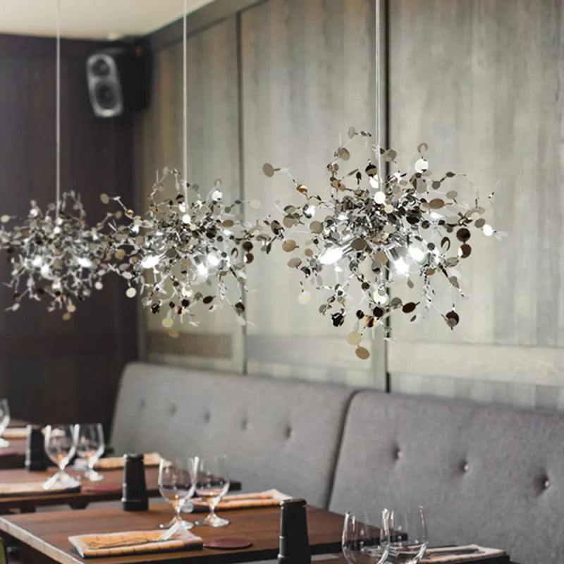 Afralia™ Modern LED Stainless Steel Leaf Chandelier for Restaurant, Living Room, and Bedroom