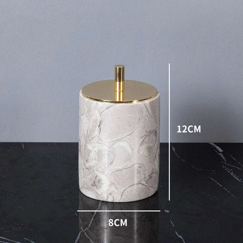 Afralia™ Marble Bathroom Accessories Set: Soap Dispenser, Toothbrush Holder, Cup, Soap Dish, Cotton Swab Can