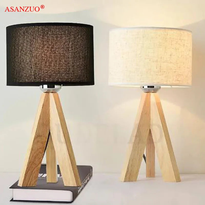 Afralia™ Wooden Table Lamp with Fabric Lampshade for Modern Reading Lighting
