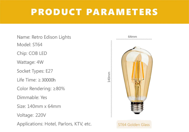 Afralia™ Vintage LED Filament Bulb 4W 6W ST64 Warm White Light 220V E26 Retro Edison