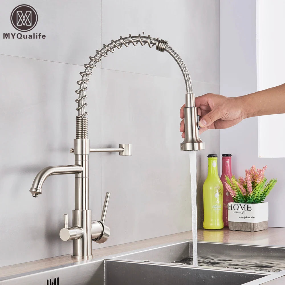 Afralia™ Pure Water Filter Kitchen Faucet Dual Handle Hot Cold Drinking Pull Out Mixer