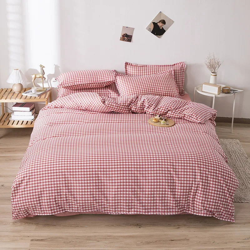 Afralia™ Line Block Print Bedding Set, Duvet Cover with Sheet Pillowcases, Single Double Bed