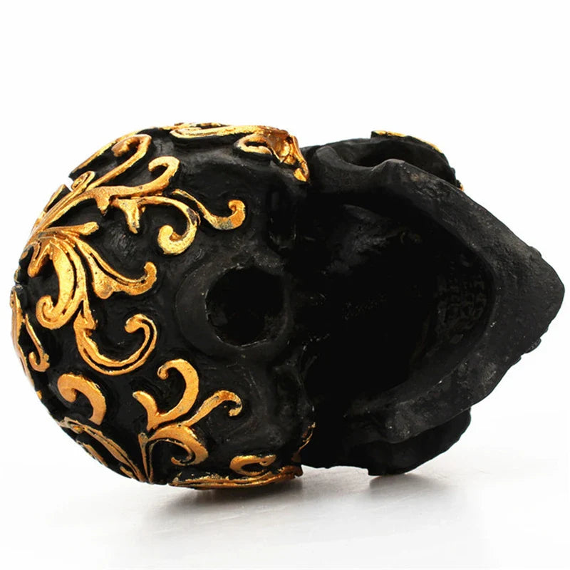 Afralia™ Golden Skeleton Skull Resin Statue Miniatures for Home Office Decor