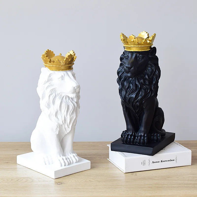 Afralia™ Golden Crown Lion King Statue 17cm Height Nordic Handicraft Home Office Decor