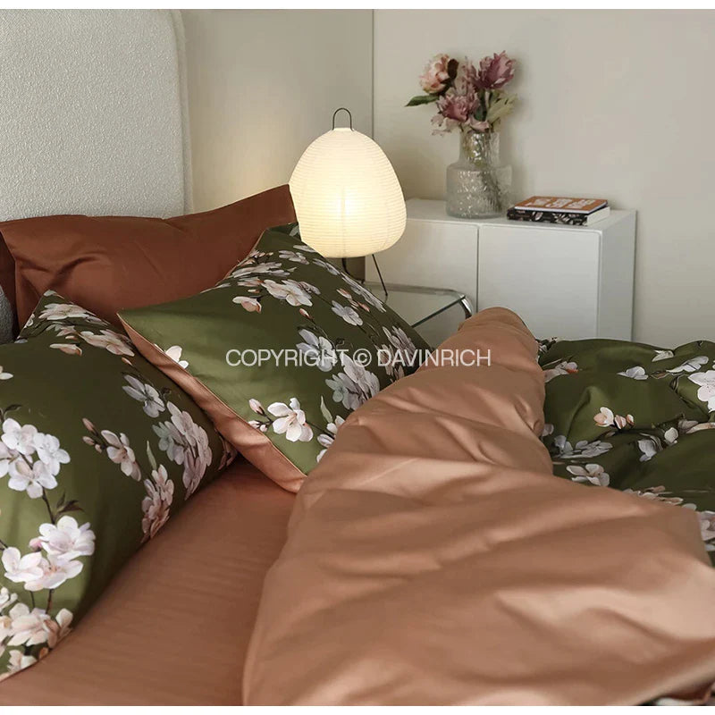 Afralia™ Sakura Floral Print Cotton Queen Duvet Cover Set