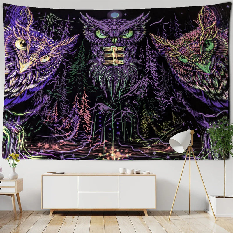 Afralia™ Psychedelic Owl Tapestry Wall Hanging for Colorful Hippie Bohemian Home Decor