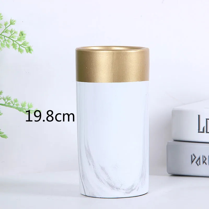 Afralia™ Nordic Marble Vase with Golden Rim - Modern Ceramics Home Decor