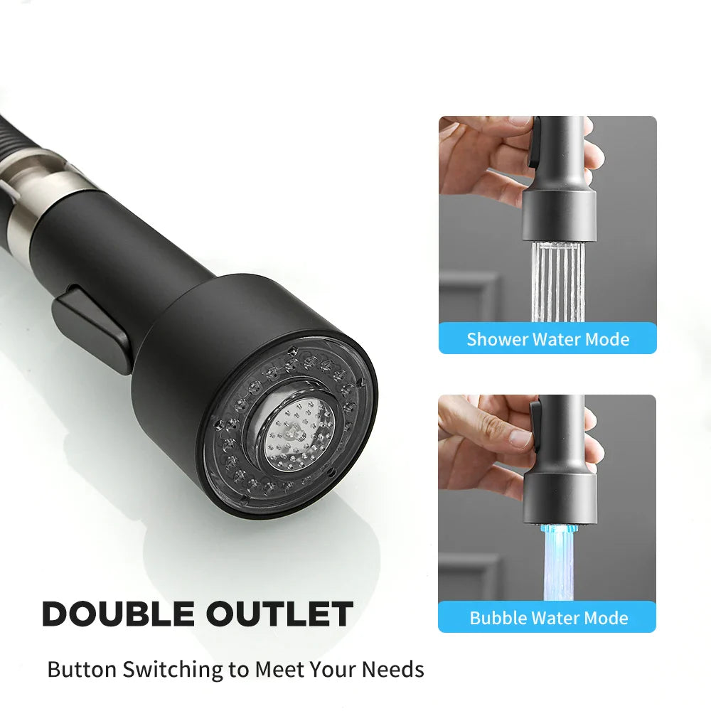 Afralia™ LED Kitchen Faucet Single Hole Pull Out Spout Black Mixer Tap