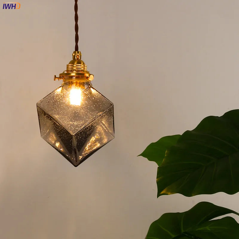 Afralia™ Japanese Glass Pendant Lights: Industrial Vintage Bedroom Living Room Copper Decor