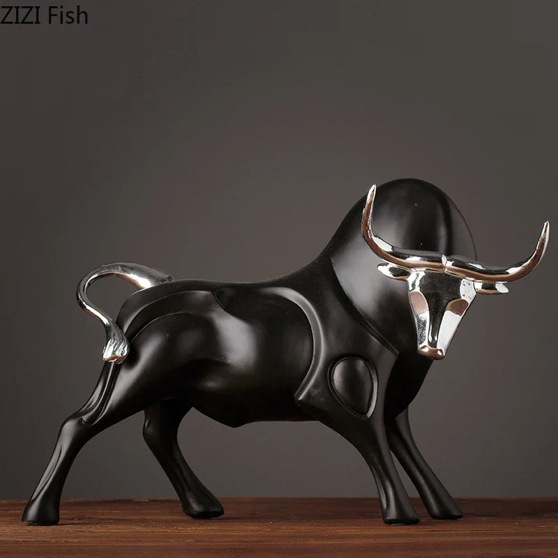 Afralia™ Bull Sculpture Resin Animal Statue Home Decor Craft Figurine