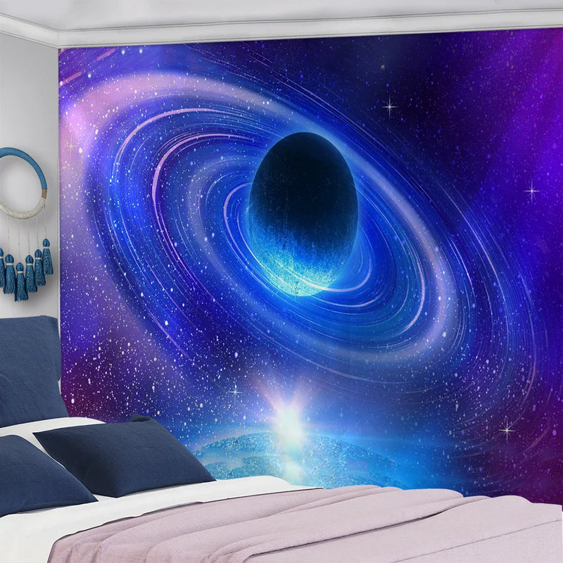 Afralia™ Galaxy Sky Blue Planet Tapestry Hippie Retro Home Decor Yoga Mat