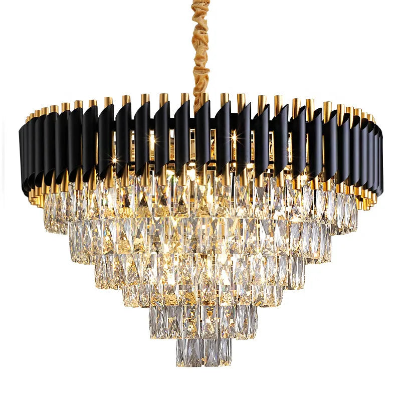 Afralia™ Black Gold Metal LED Chandelier Living Room Dining Modern Lustre Crystal Hanging Lamp