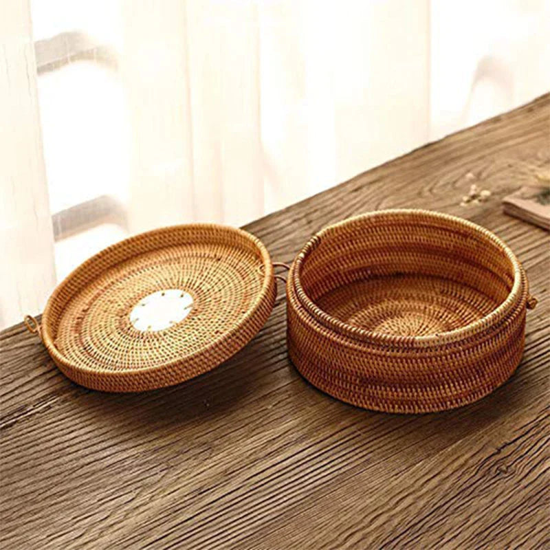 Afralia™ Handwoven Rattan Storage Box with Lid - Kitchen Organizer & Decorative Basket